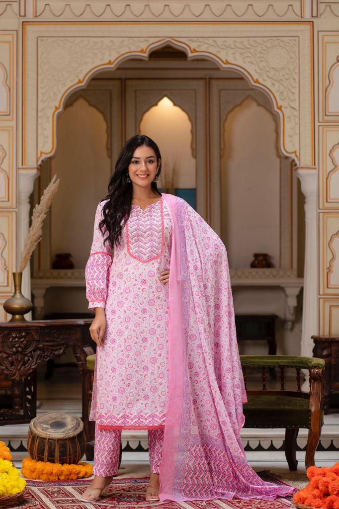 Women Pink & White Bandhani Printed Kurta